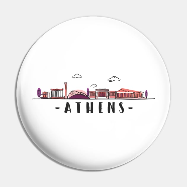 Athens Ancient Greek Skyline Hand Drawn Pin by RajaGraphica