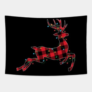 Red Plaid Reindeer Christmas Lights Xmas Holiday Gift Tapestry