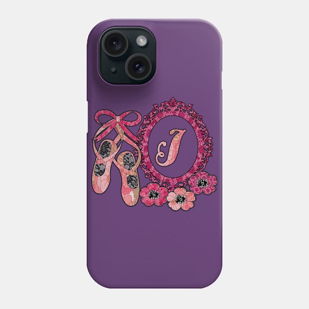 Pink floral ballerina Monogram art J Phone Case by artbyomega