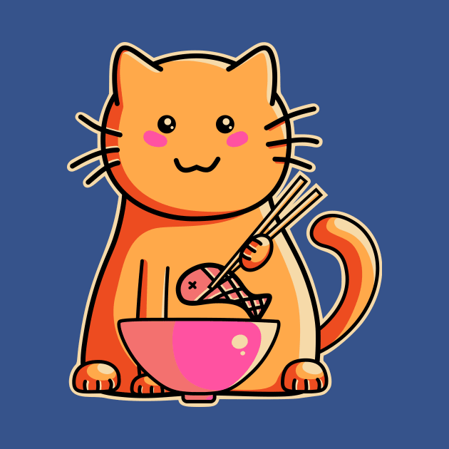 Cute cat eating fish with chopsticks by freeves