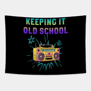 Keeping It Old School 80s 90s Music | Retro vintage audio lover Tapestry