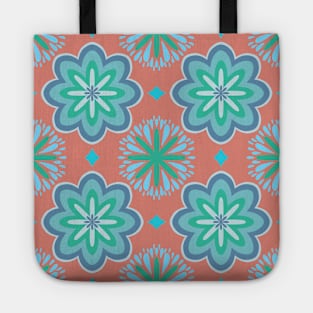 Vintage blue flower pattern on peach background Tote