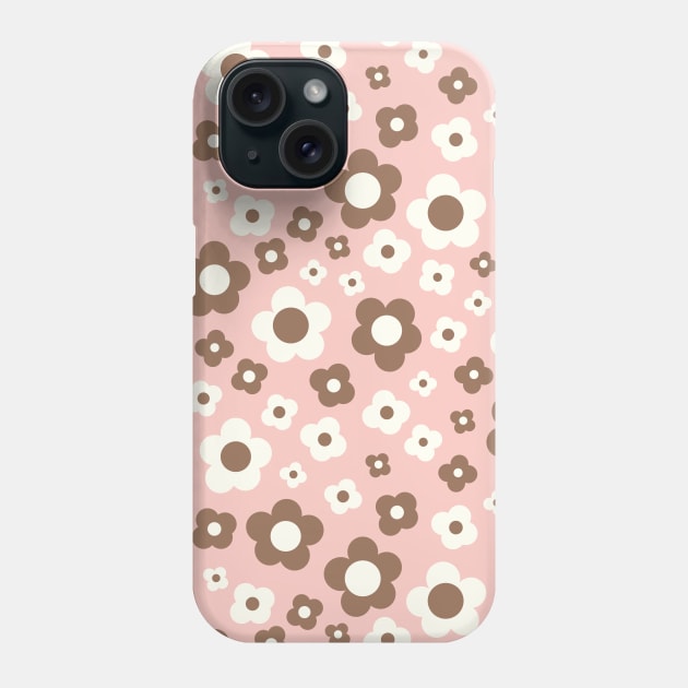 pastel pink and brown groovy retro y2k 2000s big pastel flower power 1960s 60s 70s danish aesthetics coconut girl ditsy daisies Phone Case by blomastudios