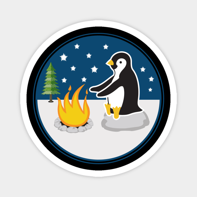 The penguin is sitting by the fire Magnet by mypointink