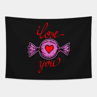 I love you (pink) written in red Tapestry