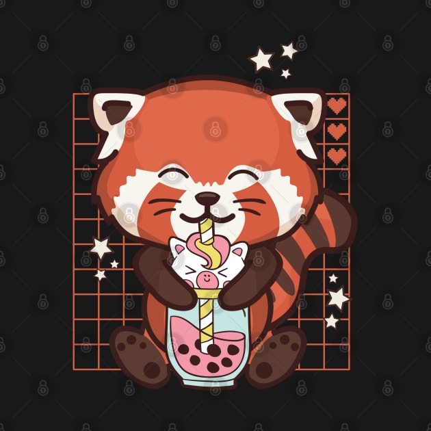 Cute Kawaii Red Panda Unicorn Boba Tea by Bruno Pires