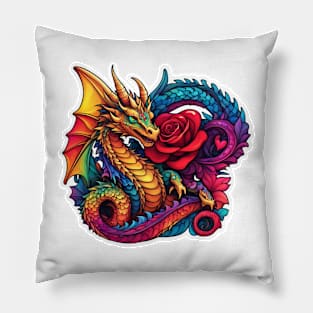 Dragon with rose Pillow