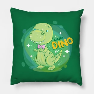 Cute dino smile with pink ribbon on the neck kids Pillow