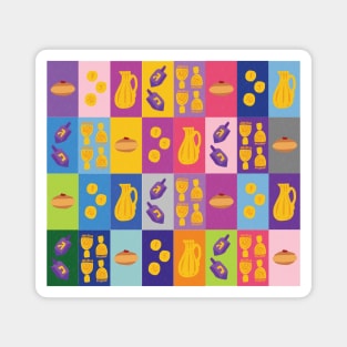 Chanukah Smorgasbord - Pinks Pop Art Grid Magnet