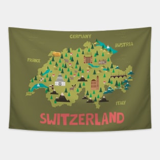 Switzerland Ilustrated Map Tapestry