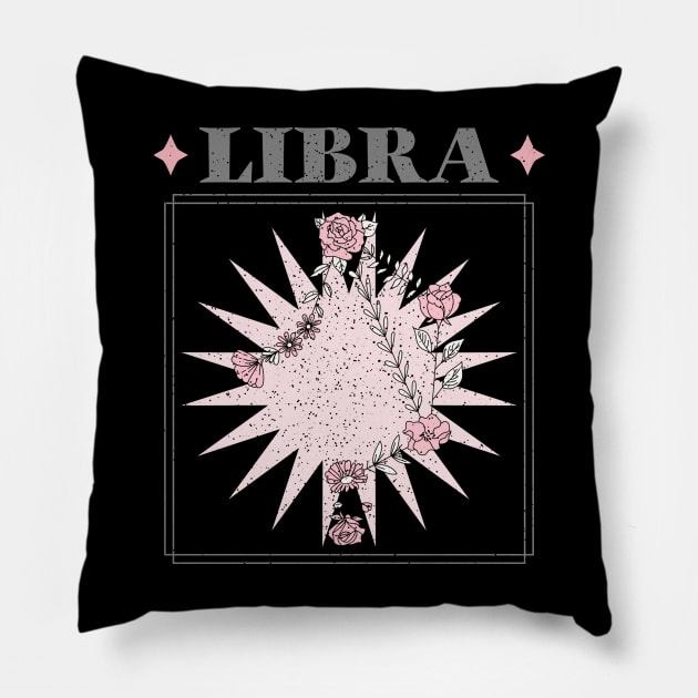 Floral Zodiac: Astrology Sign Libra Pillow by fallingspaceship