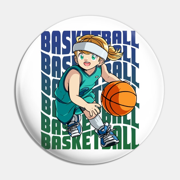 Girl Basketball Player Hoops Dribbling Ball Pin by Noseking