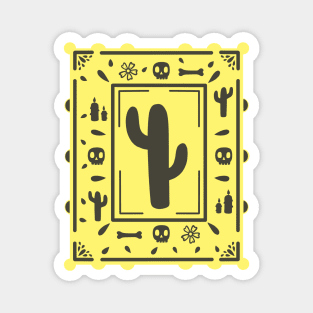 Papel Picado - black- skull - cactus- bone -yellow - Dia De Los Muertos Magnet