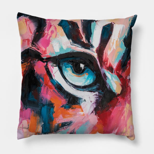 Black Water Tiger. Animal painting big eyes close up canvas art. Beautiful wild tiger head portrait painting. Pillow by MariDein
