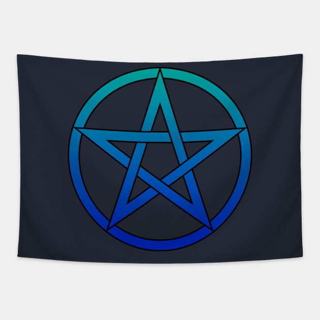 Pentagram Teal to Blue ombre Tapestry by RavenWake