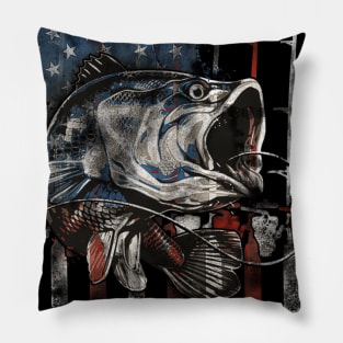 Fishing American Flag Vintage Usa Bass Fisherman Gift Pillow