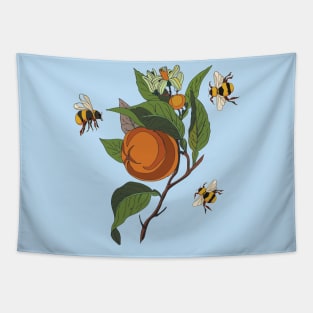 Botanical illustration of plants orange and bumblebees Tapestry