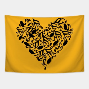 Black Music Notes Heart Tapestry