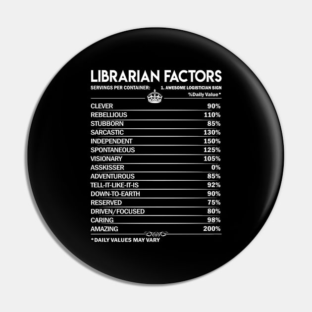 Librarian T Shirt - Daily Factors 2 Gift Item Tee Pin by Jolly358