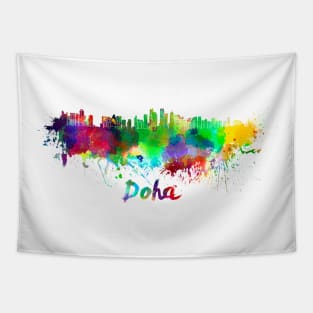 Doha skyline in watercolor Tapestry