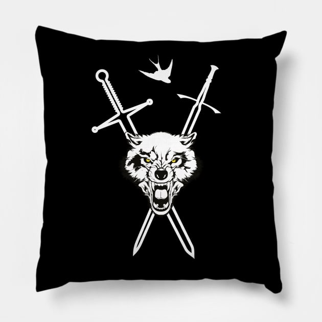 Wolf and Swallow - Animals and Swords Pillow by Lucia