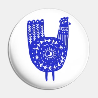 Folk Art Chicken Blue Pin