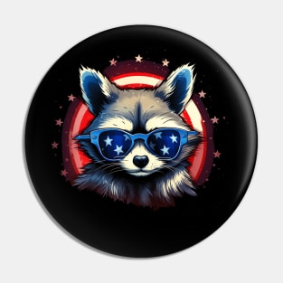 cute raccoon proudly American flaG Pin