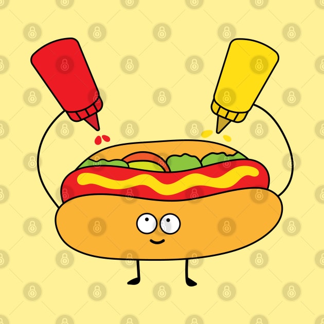 cute hot dog with mustard and ketchup by wordspotrayal