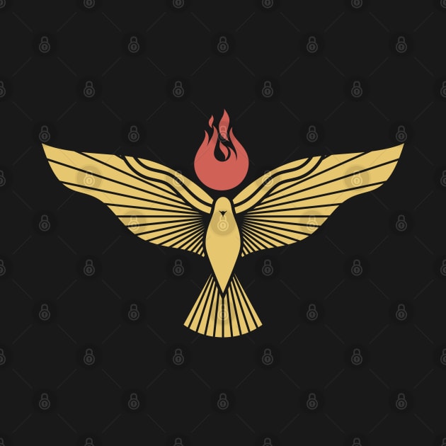 The dove and the flame of fire are symbols of God's Holy Spirit, peace and humility by Reformer