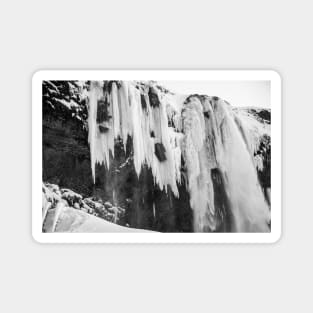 Closeup of Frozen Waterfall, Iceland B&W Magnet