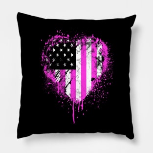 Pink Heart American Flag Pillow