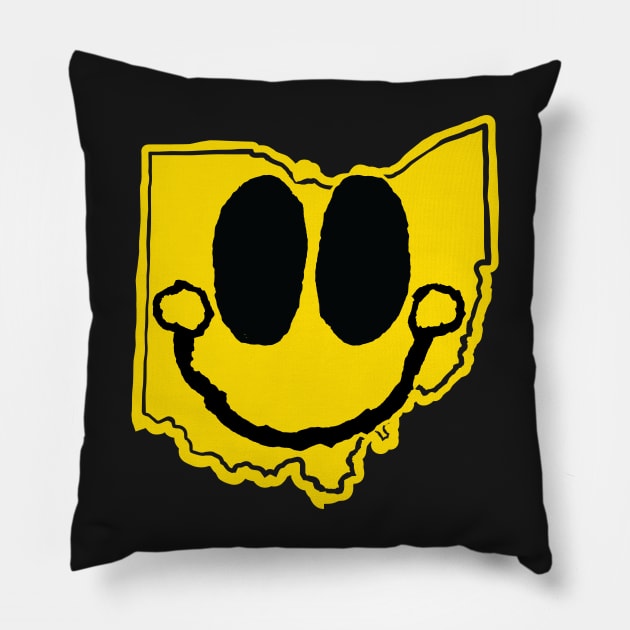 Ohio Happy Cartoon Map Face with smile Pillow by pelagio