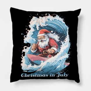 Ho-Ho-Hang Ten | "Christmas in July" Surfing Santa Tee Pillow