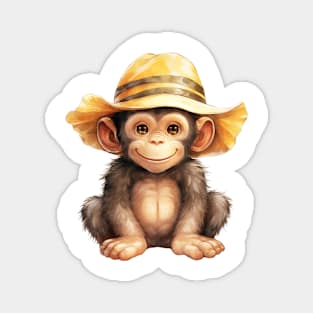 Chimpanzee in Straw Hat Magnet