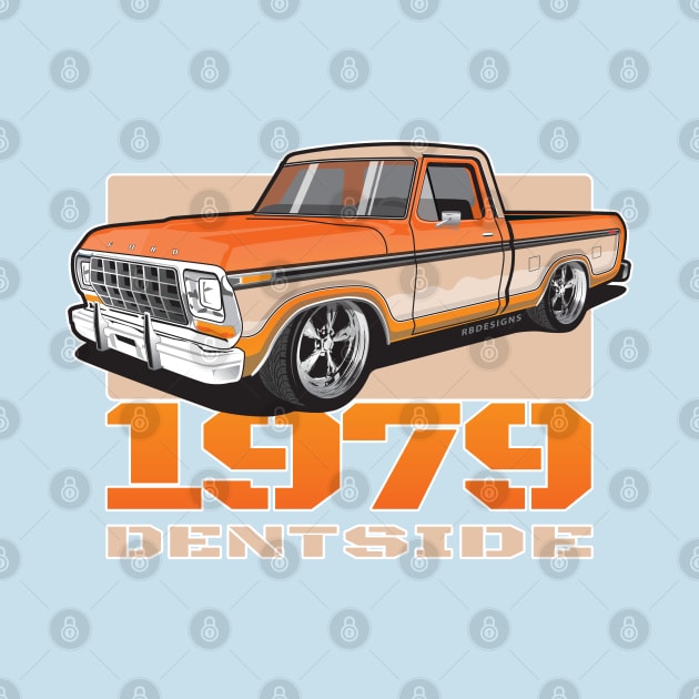 1979 Ford pick up truck, single cab shortbed, two tone. dent side truck. Lowered. Color by RBDesigns