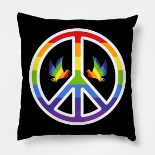 Rainbow Peace Symbol with Rainbow Doves Pillow