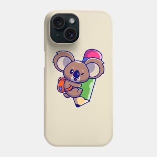 Cute Koala Wear Backpack And Hug Pencil Cartoon Phone Case