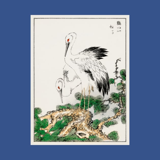 Japanese Stork and Pine Tree woodblock print by Veiovis