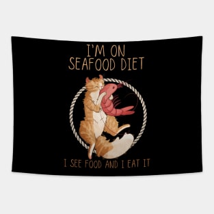 I'm on seafood diet - Cream Bicolor American Curl Cat Tapestry