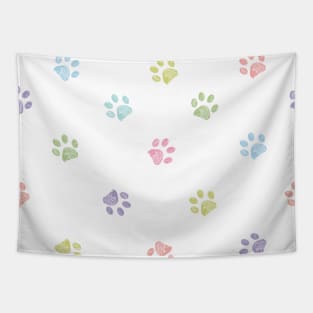 Pastel colored doodle paw prints Tapestry