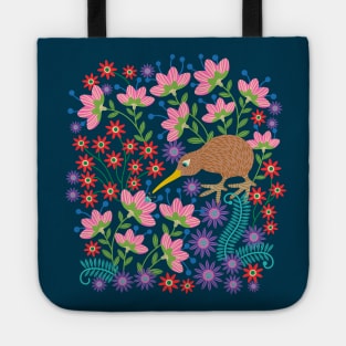 OKARITO KIWI BIRD New Zealand Cute Flightless Birdy Wildlife Nature Comeback Species with Bug and Flowers in Bright Multi-Colours - UnBlink Studio by Jackie Tahara Tote