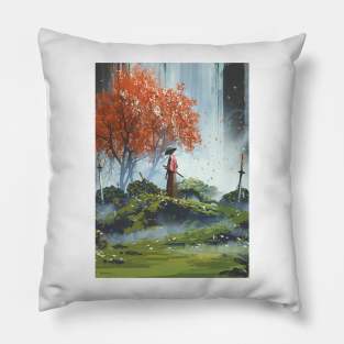 Samurai waterfall Pillow