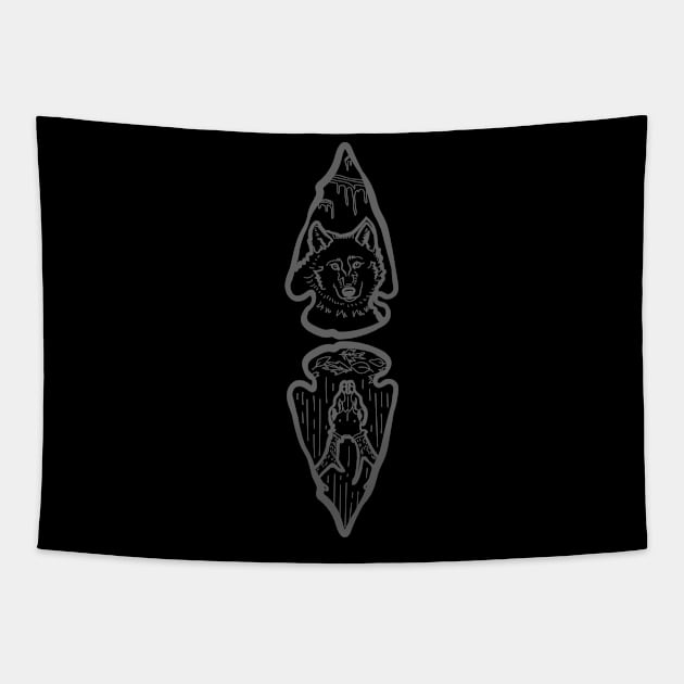 Arrowheads Wolf and Deer Skull "Hunter and Hunted" Tapestry by Boreal-Witch