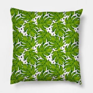 Monstera Deliciosa Leaf Polka Dot Pattern Pillow