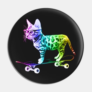 Rainbow Skateboard Cat Pin