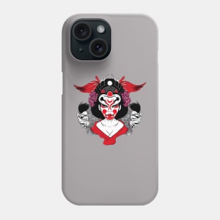 Japanese geisha with oni mask, tattoo style design Phone Case