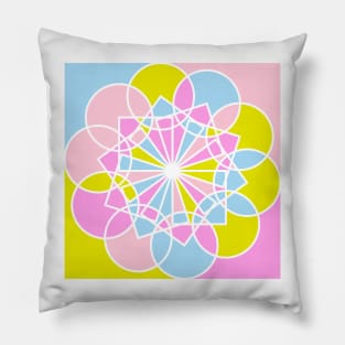 Digital mandala with random geometric shapes in bright neon colors Pillow