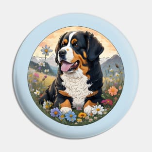 Bernese Mountain Dog Spring Flowers Pin