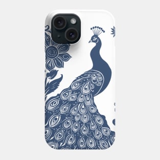 Peacock Folk Art Block Print Navy Blue Phone Case