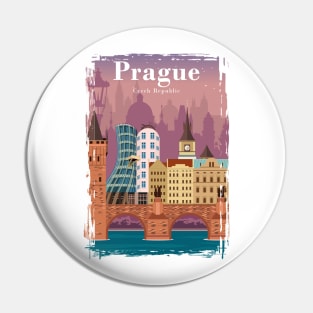 Prague Colorful Vintage Minimal Travel Poster Pin